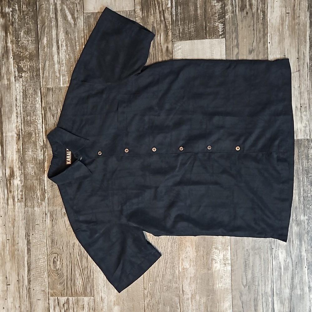 Kahala 1936 Button Down Short Sleeve Black Shirt With Black Palm Trees Medium